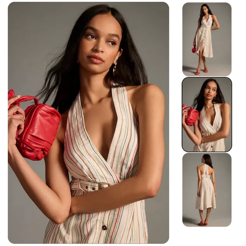 Anthropologie Maeve Belted V-Neck Button-Front Dress - Picture 4 of 6